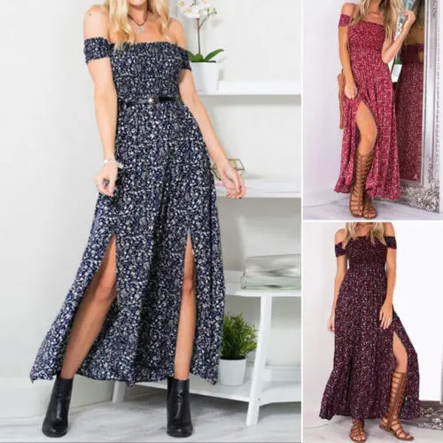 

Women Summer Beach Sundress Floral Dresses Boho Evening Party Long Maxi Dress