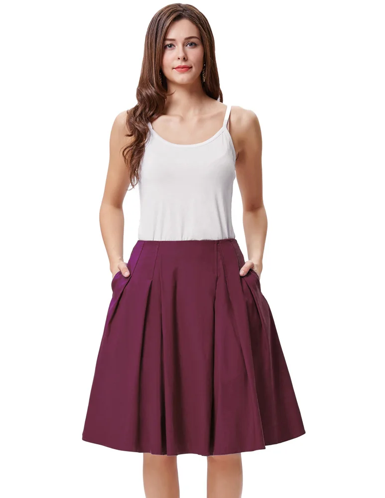 

Belle Poque New Arrival Women Solid Black Elastic Waist Skirts Young Girls High Stretchy Flared A-Line Hemline Empire Skirt 2018