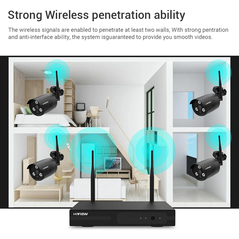  H.VIEW 1080P Wifi CCTV Camera Security System Kit Wireless Video Surveillance with Recording Wirele