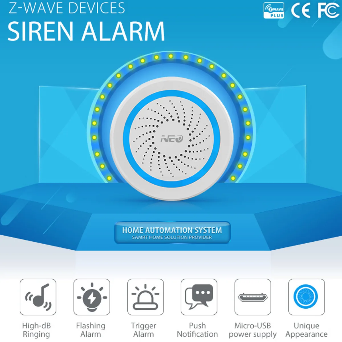

USB Z-Wave Sensor Siren Light Sound Alarm System Detector 500Series 868.4MHz Home Office Security Protection Accessories