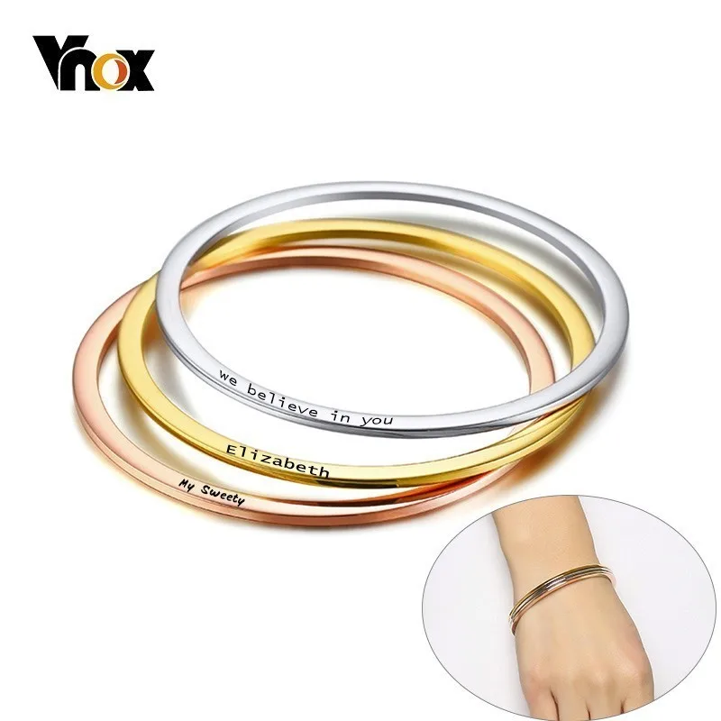 

Vnox Stylish Personalize Bangle for Women Thin Stainless Steel Cuff Bracelets Name Fashion Lady Streetwear Jewelry