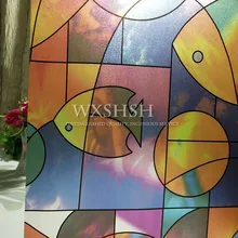 Океанский пейзаж с тропической рыбой окно декоративная пленка для стекла, виниловые витражи наклейки, самоклеящаяся пленка на окно наклейка