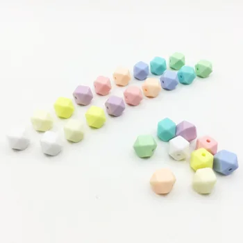 

silicone Geometric Beads - Bulk Silicone Loose hexagon Beads set 13MM Wholesale jewelry- 11MM mini colorful beads teether toys