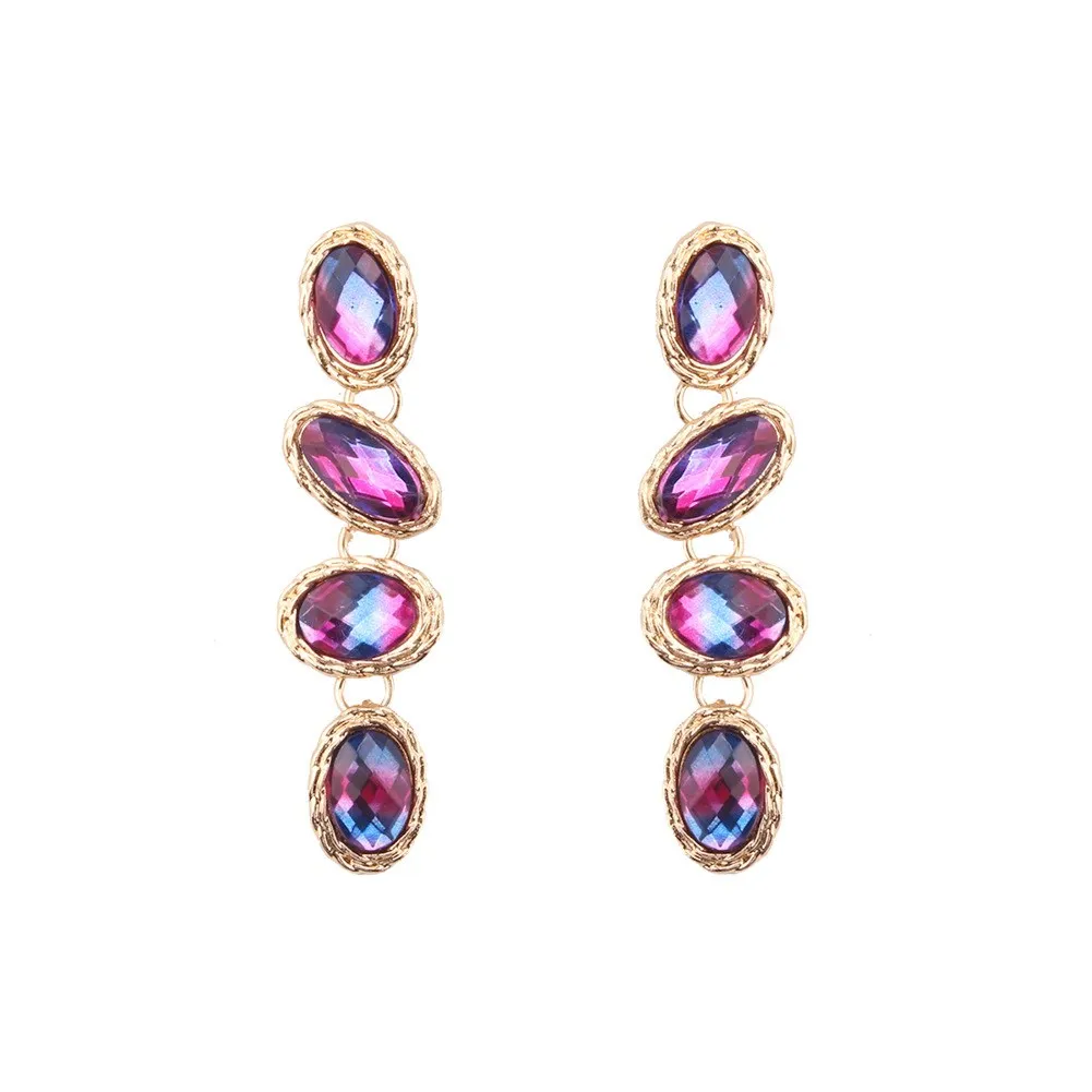 Big Long Earrings Red Rhinestone Drop Earrings Fashion Jewelry for Women Exaggerated Dangle Geometric Jewelry