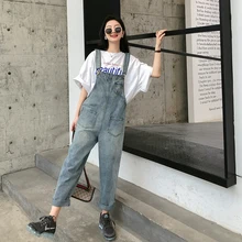 Джинсовые комбинезоны, женские широкие брюки, корейские джинсы, штаны, комбинезоны, свободные джинсовые комбинезоны, обжимные Женские рабочие костюмы