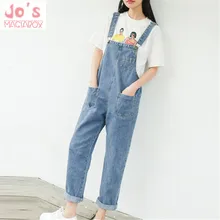 Корейский Ромпер, женский комбинезон, джинсовый комбинезон, однотонные милые джинсы длиной до щиколотки, свободные узкие джинсы без рукавов, Брюки с карманами