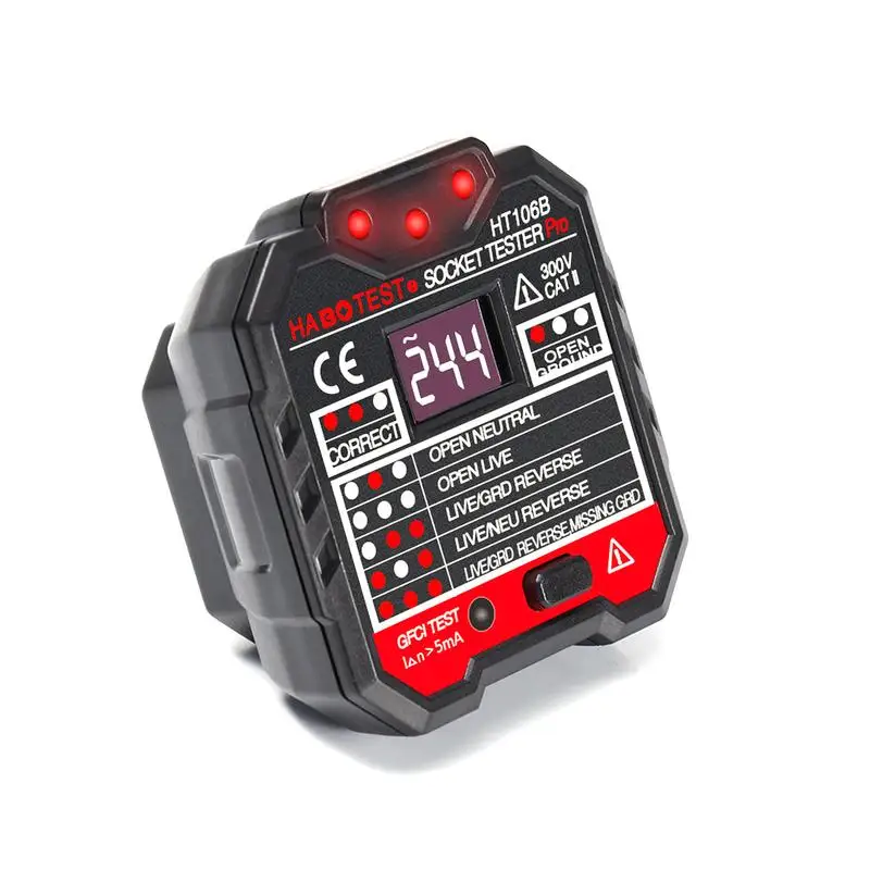 

HT106D Socket Tester Rcd Circuit Tester Cable Tracker Voltage Test Outlet Tester Ground Zero Line Plug Polarity Phase Check