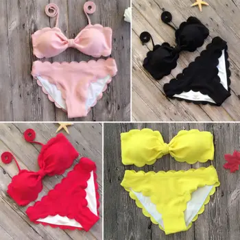 

Sexy Sweet Style Women Bikinis Set Bandeau Bandage Bikini Padded Set Brazilian Swimwear Beachwear Swimsuit