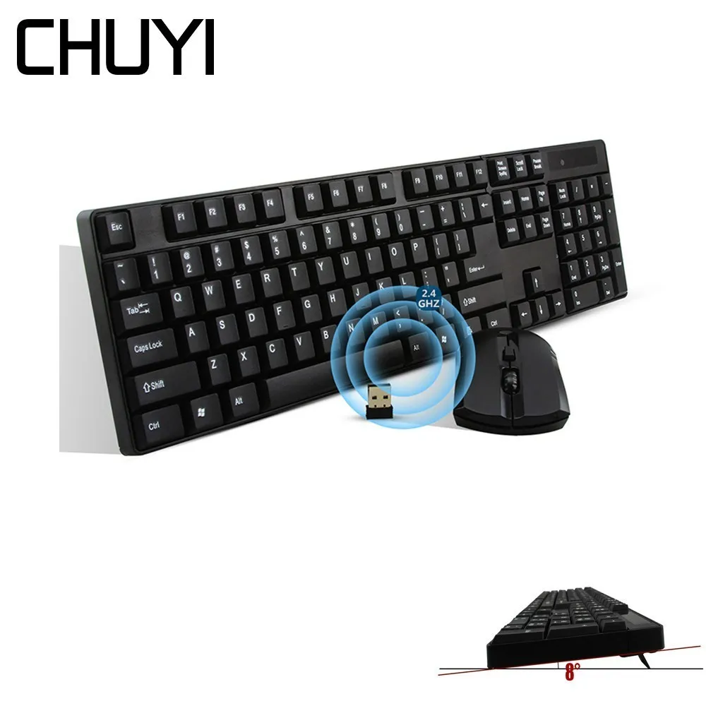 

CHUYI 2.4Ghz Wireless Keyboard Mouse Combo Ergonomic Computer Gaming Keyboard USB Optical Wireless Mause For PC Desktop Laptop