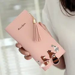 Ручной вышивкой длинный кошелек милый женский кисточкой мульти-Карточный кошелек бумажник посылка