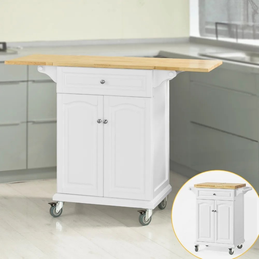 SoBuy Kitchen Trolley with Extendable Worktop Storage Trolley Cart with Dining Bar Table FKW36-WN
