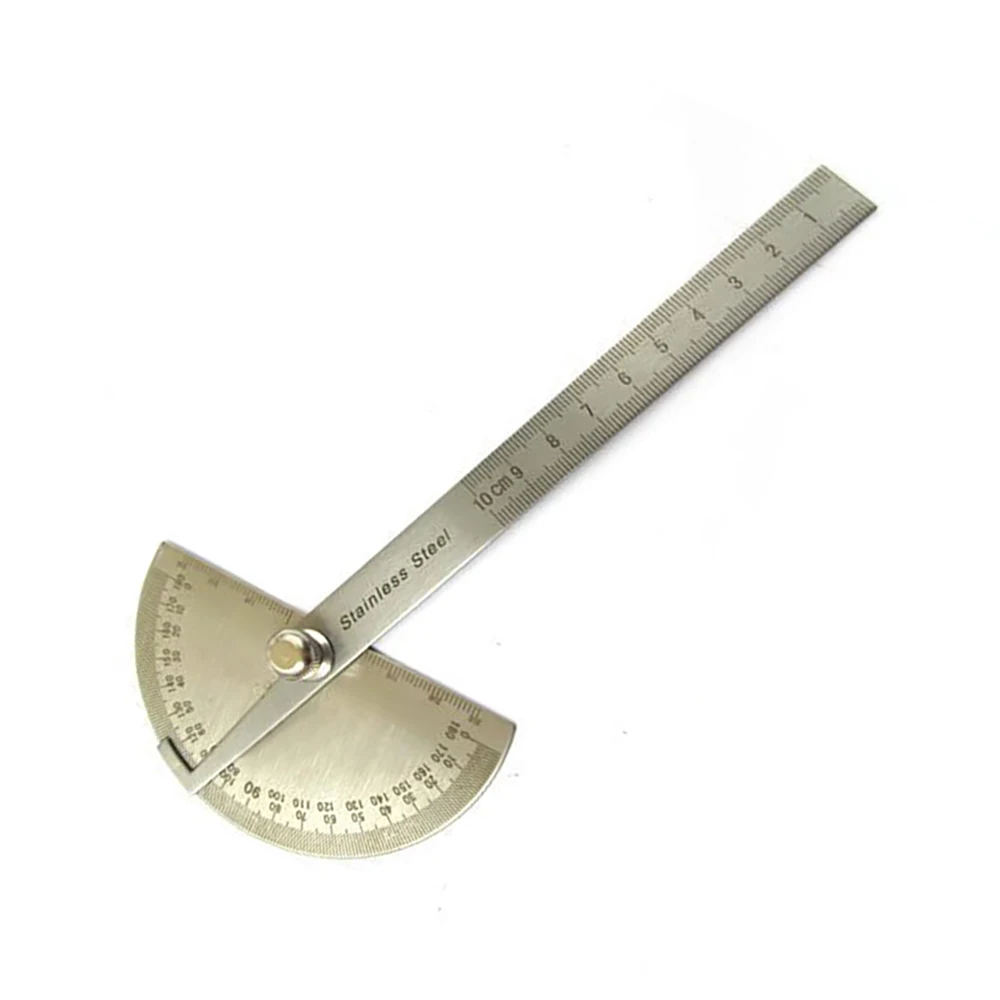 

Round Head 180 Degree Angle Finder Rotary Protractor 10cm Measuring Ruler Carpenter Tools Craftsman Stainless Steel Ruler