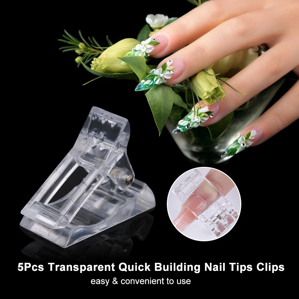 

5Pcs Transparent Poly Gel Quick Building Nail Tips Clips Fingernail Extension UV LED Plastic Builder Clamps Nail Art Tool Kit 11