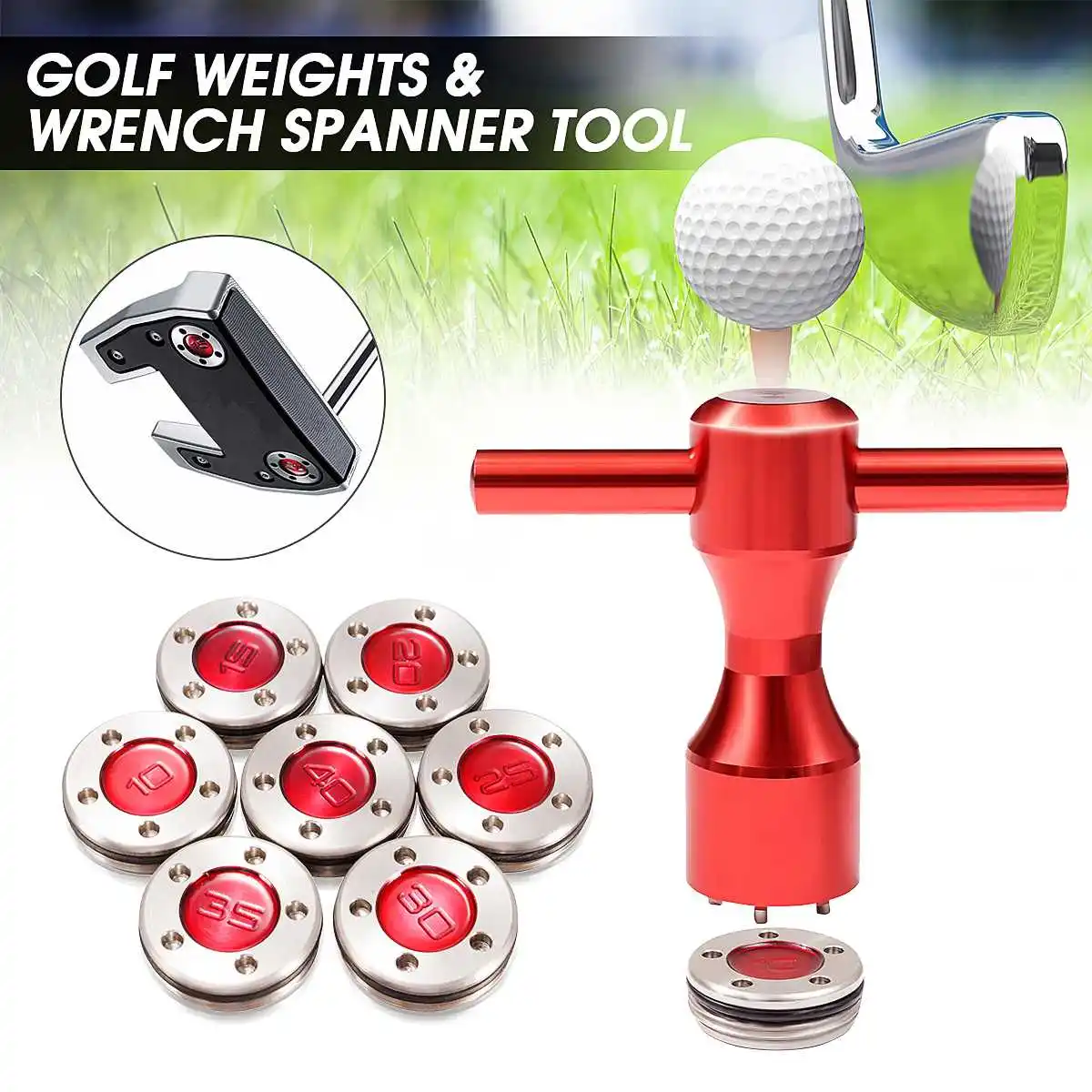 

2Pcs Red Golf Weights + Wrench Spanner Tool For Titleist-Scotty-Cameron Putters 10g/15g/20g/25g/30g/35g/40g Include Rubber Rings