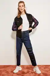Trendyol Расширенный печати высокая талия джинсы темно мама TCLAW19LR0206