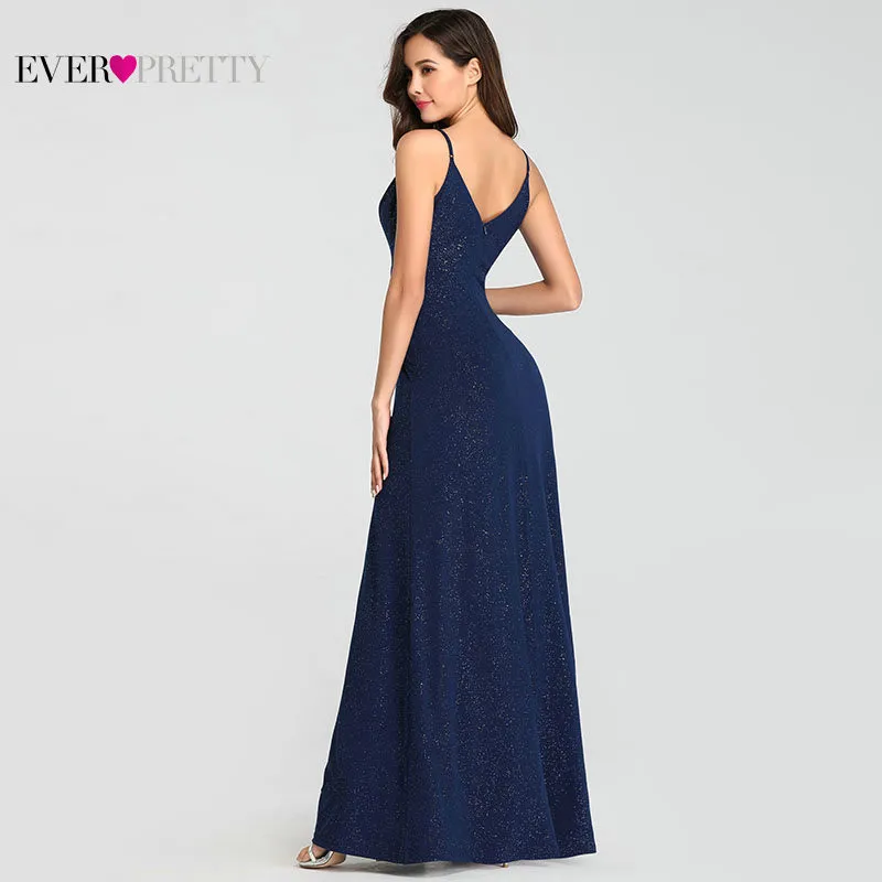 Women Prom Dress Ever Pretty Sexy A Line V Neck Spaghetti Strap Navy Blue Long Formal Party Gown Split Vestidos De Fiesta Largos Women Prom Dress Ever Pretty Sexy A Line V Neck Spaghetti Strap Navy Blue Long Formal Party Gown Split Vestidos De Fiesta Largos