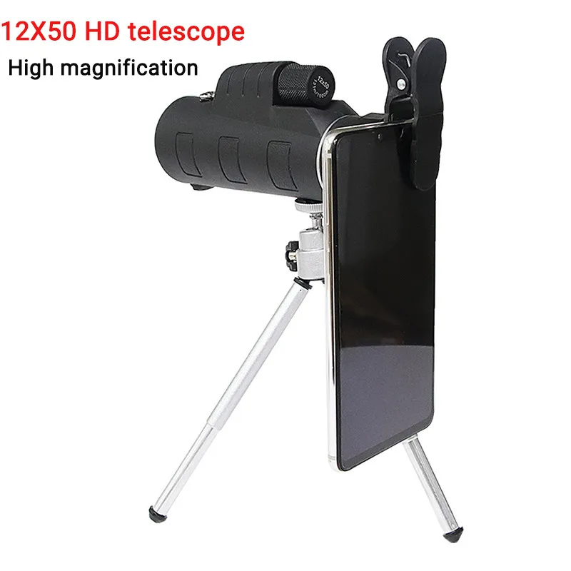 

Bakeey 12 X 50 Zoom Monocular Telescope Mobile Phone Lens Hunting Camping Hiking Fishing eye Camera lens with Clip Tripod