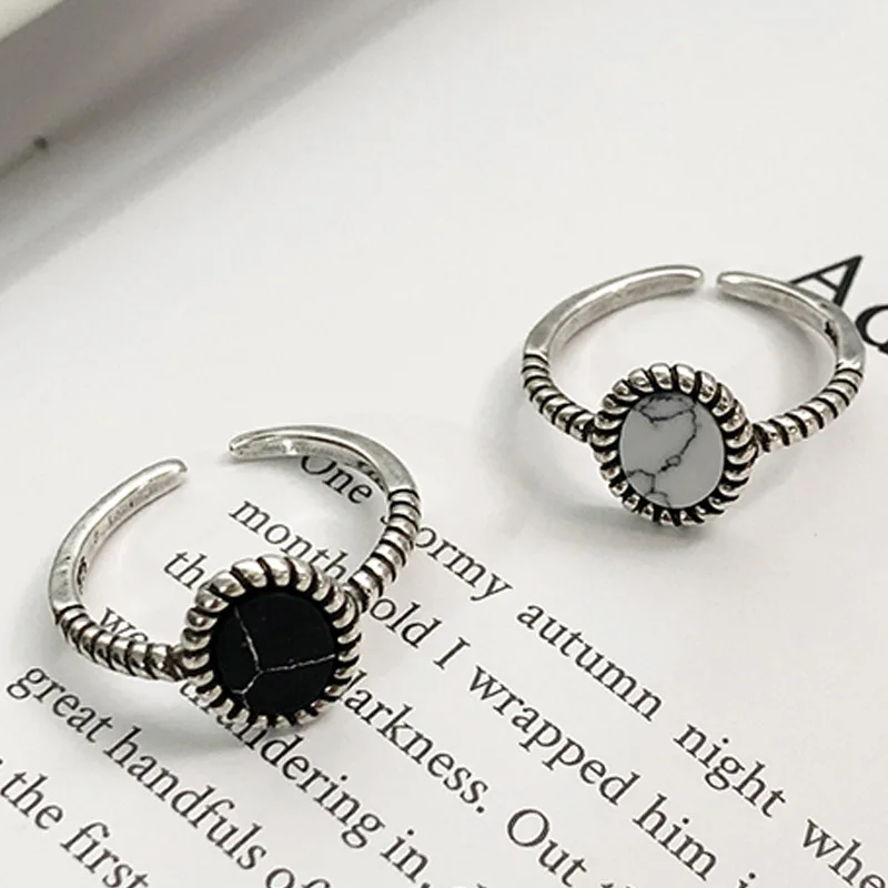 

New Faux Marbled Stone Ring Woman Double Layer Gold Color anillos mujer Punk White Round Geometry Ring