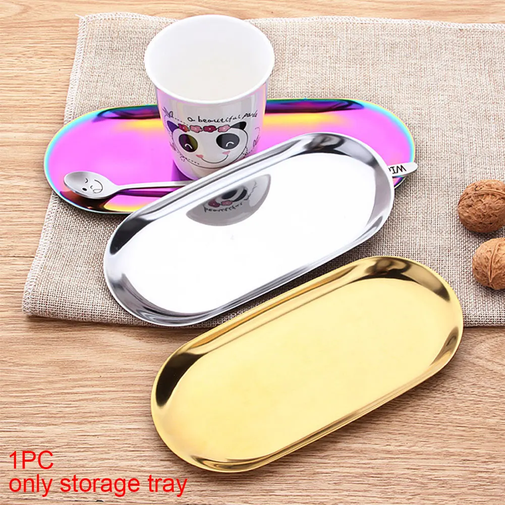 

Jewelry Storage Platter Oval Nordic Style Metal Organizer Home Stainless Steel Kitchen Tray Fruit Plate Snack Dish Serving