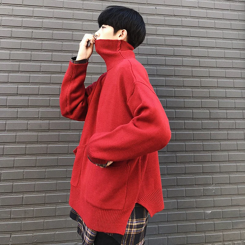 

Fashion Men's Casual Knit Sweater Autumn And Winter New M-XL Youth High Collar Temperament Long Sleeve Personality Solid Color