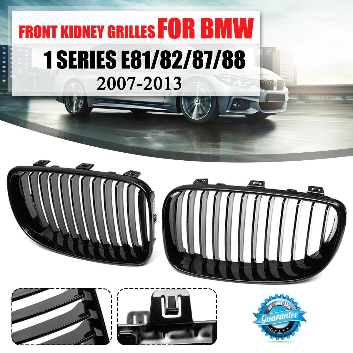 

Pair ABS Gloss Black Front Racing Kidney Grille Grill For BMW 1 SERIES E81 E82 E87 E88 2007 2008 2009 2010 2011 2012 2013