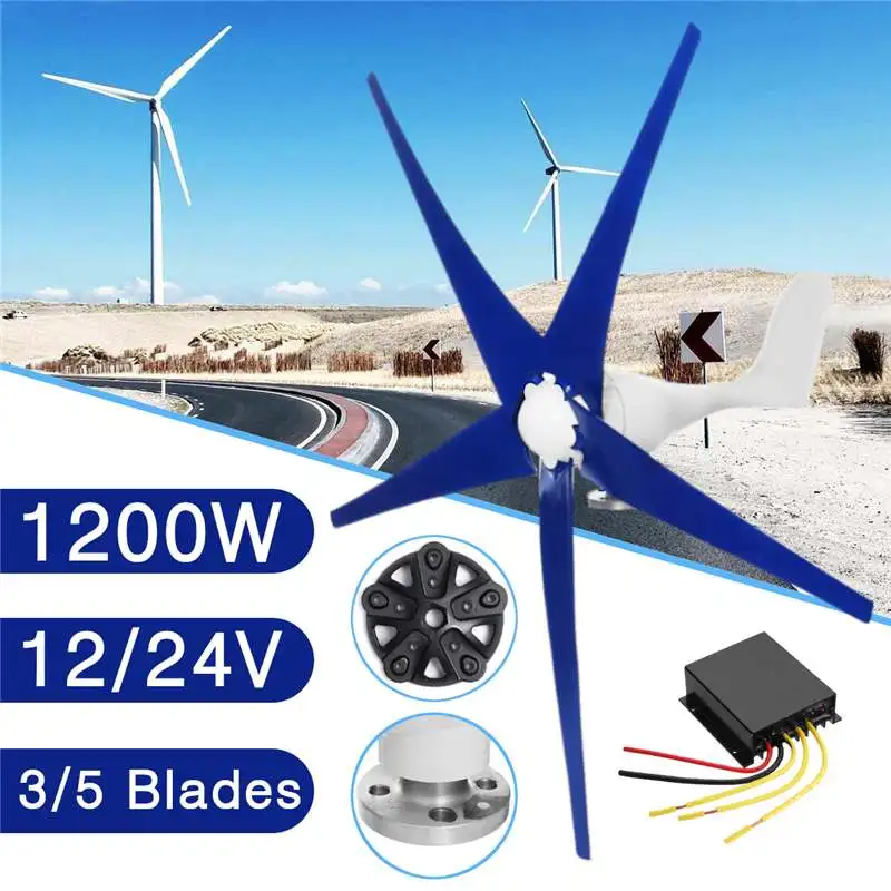 

1200W Wind for Turbine Generator 12/24V 3/5 Wind Blades Option Wind Controller Fit for Home Or Camping Nylon Fiber Blade