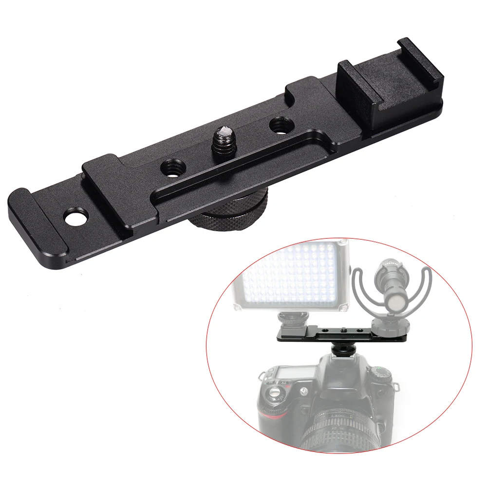 1/4" Screw Mounts Dual Hot Shoe Extension Bar Mount Bracket Flash