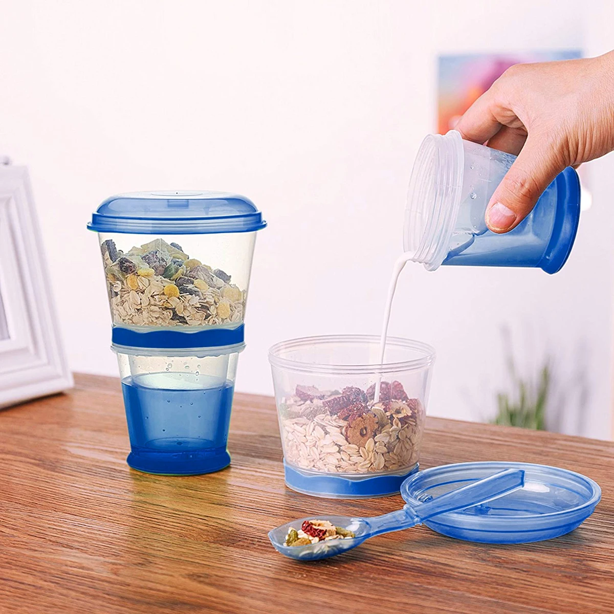 

Cereal Breakfast Cup Oatmeal PP Material Snack Innovative Cup With Lid Foldable Spoon Food Container Keep Milk Cold Kitchen