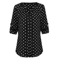 Romacci для женщин; Большие размеры блузка в горошек печати v-образный вырез проката с длинным рукавом Для женщин s Топы и блузки свободные