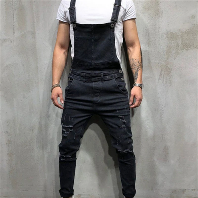 

Designer Brand 2018 Men Denim Carpenter Overalls Casual Pants Loose Pants Bib Pants Men's Fashion Hip Hop Jumpsuit Bib Pants