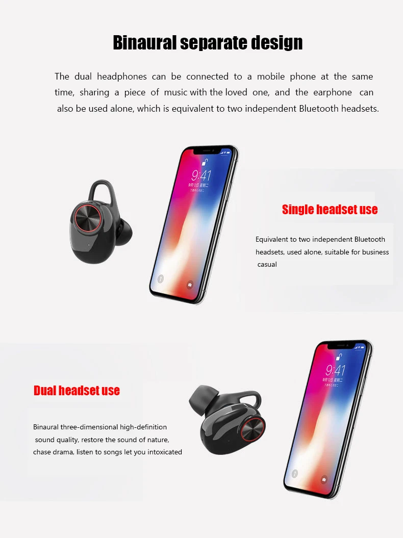 MKUYT V5 Smart Wireless Sports Mini Bluetooth Headphones Stereo Audio Binaural Bass Earphone Charging Box for Bluetooth Device