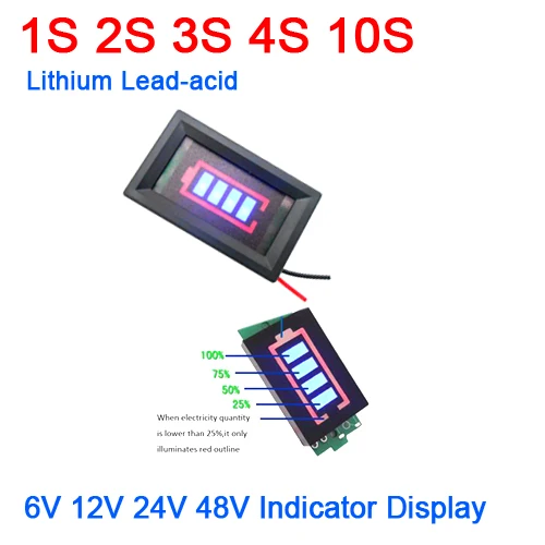 

6V 12V 24V 36V 48V Lithium Lead-acid Battery Capacity Indicator Meter Tester Display board 1S 2S 3S 4S 10S CELL Power Level car