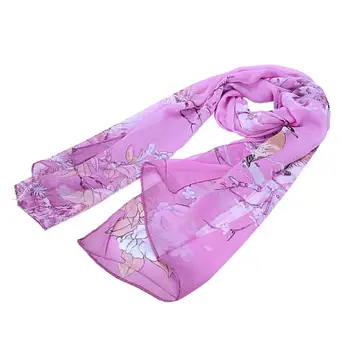 

Women Lady Flower Printed Soft Chiffon Scarf Stole Scrawl Wrap (One Size, Purple Pink)