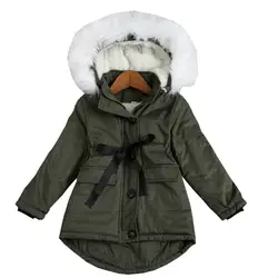 Пальто для девочек, детские куртки и пальто, коллекция 2018 года, Осенняя детская теплая зимняя куртка с искусственным мехом на капюшоне