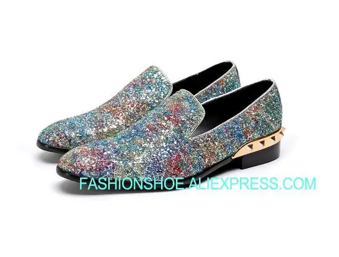 

Shinny Glitter Wedding Party Shoes Slip on Flats Male Party Dress Shoes Big size euro 46
