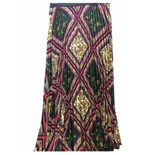 Винтажные Женские клетчатые плиссированные юбки с цветочным принтом Faldas Mujer, эластичные женские повседневные богемные юбки длиной до лодыжки