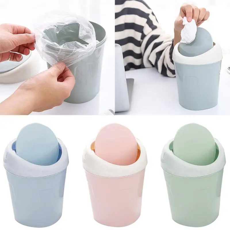 

10.5*10.5*17 cm Small Trash Can with Lid Living Room Plain Color Paper Basket Home Table Mini Trash Can