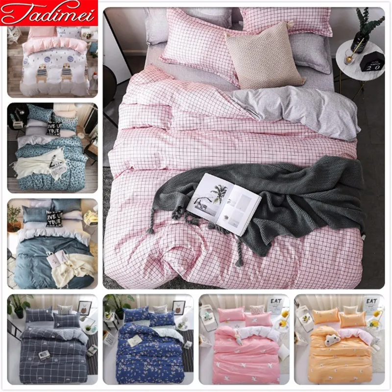 cheap Plaid Duvet Cover 3 4 Pcs Bedding Set Adult Kids Soft Cotton Bed Linen Single Full Queen King Size Bedspreads Bedclothes 180x220