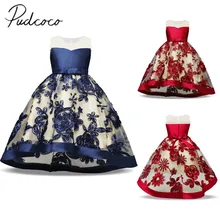 Г., новое Брендовое нарядное рождественское платье принцессы для дня рождения платье-пачка без рукавов с цветочным принтом и кружевным бантом до щиколотки От 3 до 8 лет