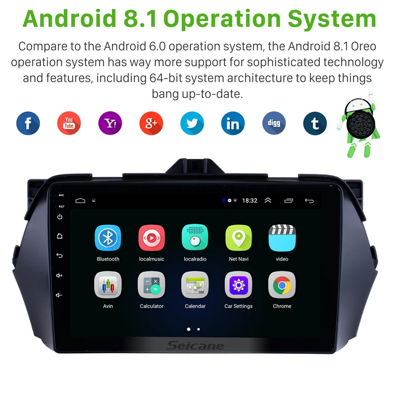 Автомобильный радиоприемник Seicane Android 8 1 9 дюймов 2Din четырехъядерный HD 1024*600
