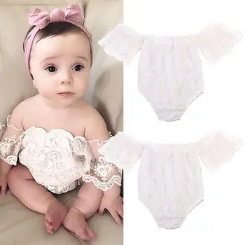 

2018 Newborn Baby Girls Lace Off Shoulder Romper Bodysuit Jumpsuit Outfit Sunsuit Set