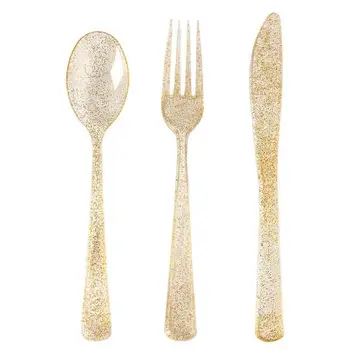 

300-piece Cutlery Set Plastic Spoon Fork Knife Set Wedding Banquet Party Dining Tools Environmental Protection Table Decoration