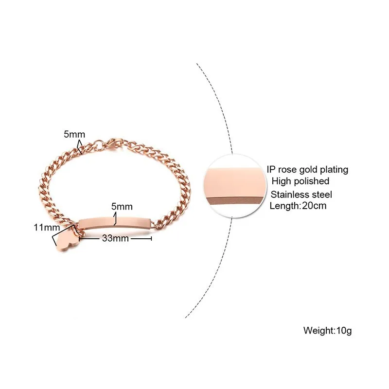 Гравировка ID браслет для женщин, индивидуальный текст, розовое золото, браслет для женщин, нержавеющая сталь, мама, жена, женские ювелирные изделия, дропшиппинг
