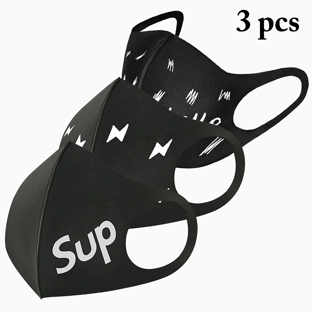 

2019 New 3pcs Unisex Mouth Mask Fashion Letter Printed Women Men Anti-dust Masks Half Face Mask Reusable Dropshipping