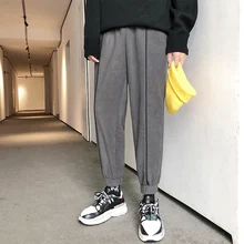 Новые осенние и зимние плюс бархатные толстые мужские шерстяные брюки свободные тренд простые дикие повседневные брюки черный/серый/коричневый M-2XL