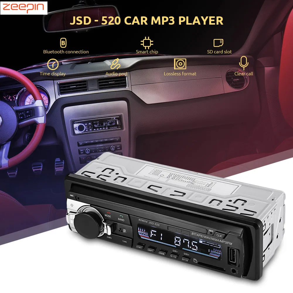 

Zeepin JSD-520 Car MP3 Player 3 inch LED Screen DC 12V Bluetooth 2.0 FM Radio Stereo Receiver with Off Time Display Function