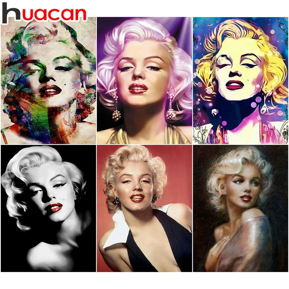 

Huacan Full Square Diamond Painting Marilyn Monroe Diamond Embroidery Portrait Home Decoration 5D Diy Picture Mosaic Rhinestone