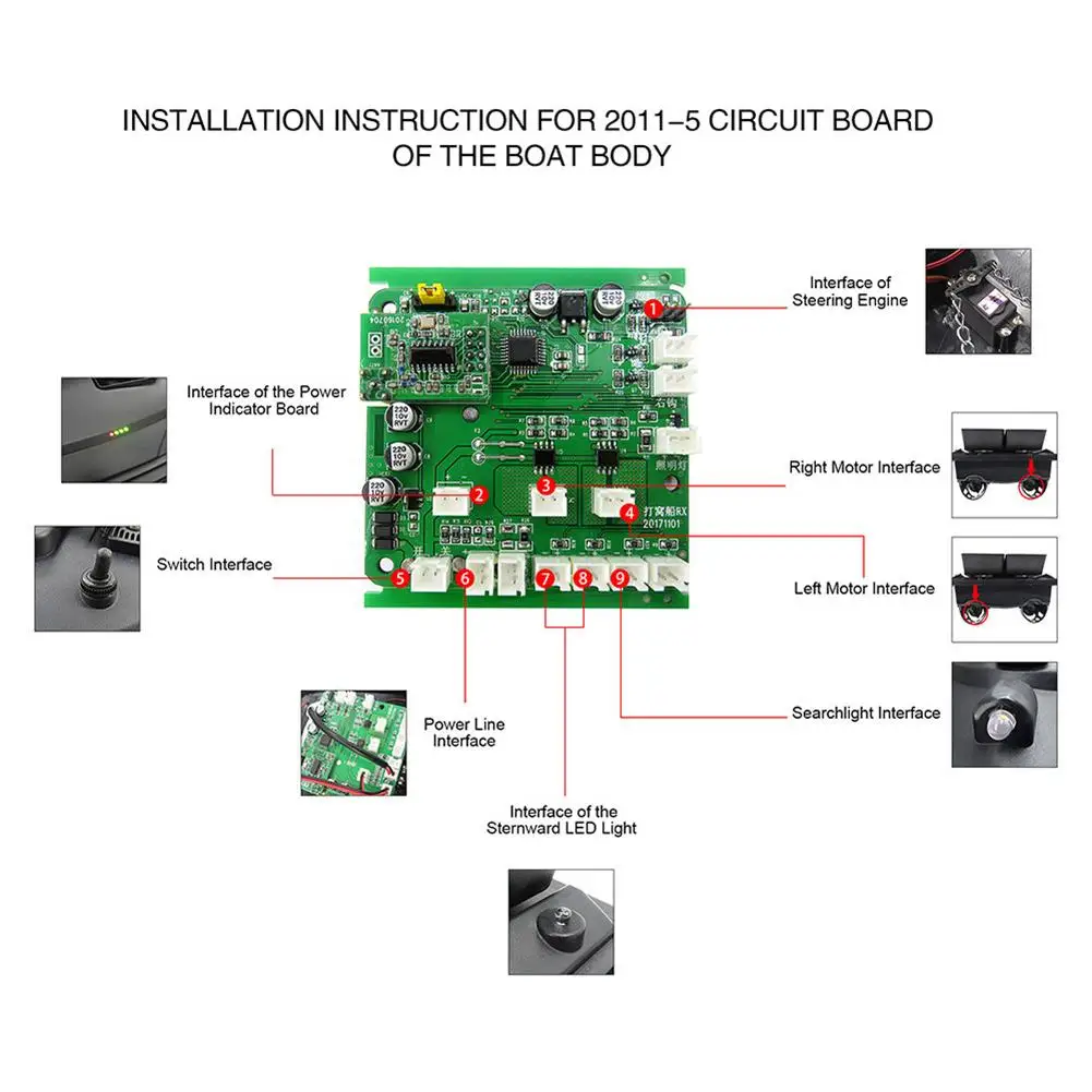 

2011-5.010 Hull Circuit Boards Flytec 2011-5 Intelligent Remote Control Fishing Bait Boat Parts