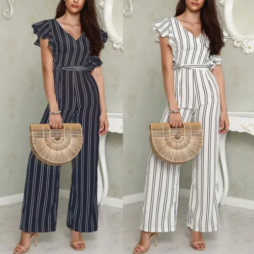 

US Ladies Jumpsuit Striped Women Summer Casual Sleeveless Romper Fashion New