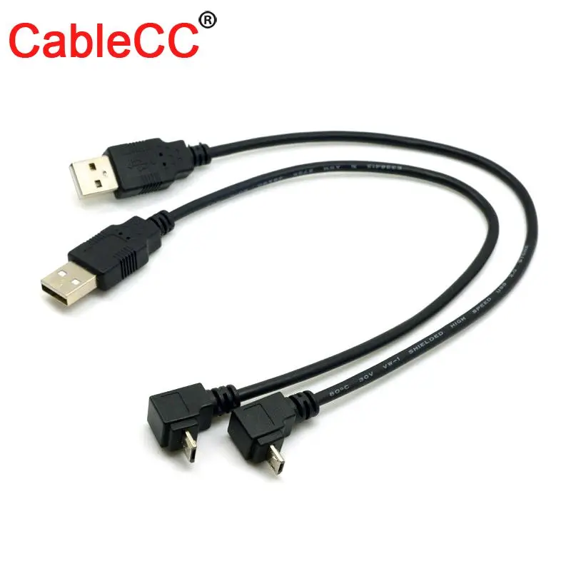 

CY 2pcs USB 2.0 Male to Micro USB 90 Degree Up & Down Angled Cable High Quality 30cm for Cell Phone Tablet